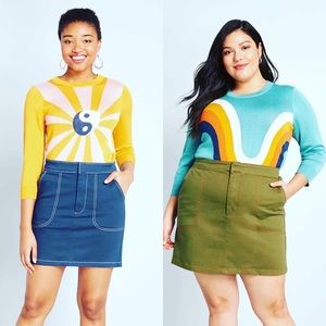 🔥 NWT MODCLOTH STRETCHY COTTON DENIM POCKET SKIRTS NAVY OR OLIVE SIZES 12 & 14
